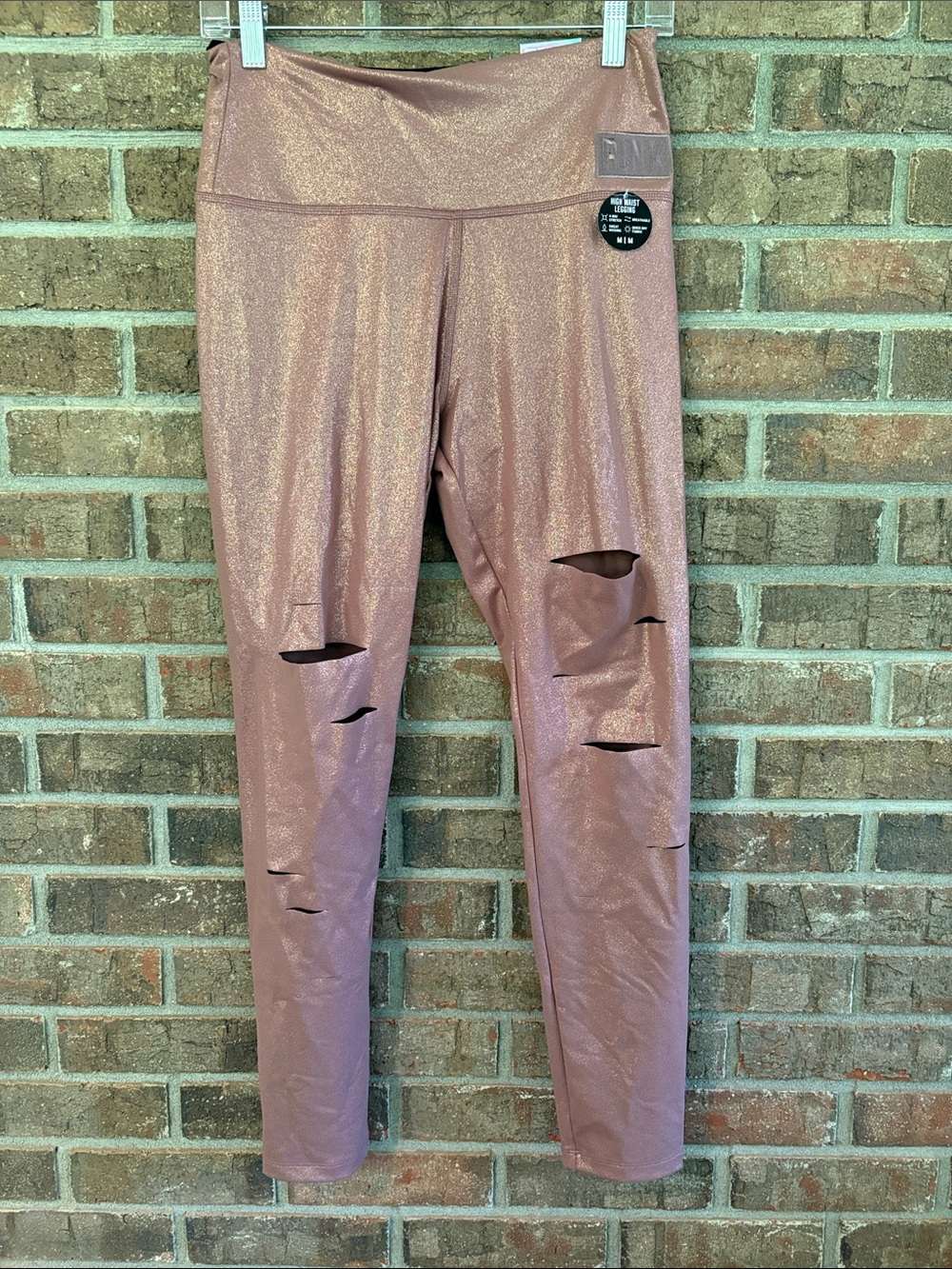 PINK Victoria's Secret Shimmery Mauve Distressed Leggings